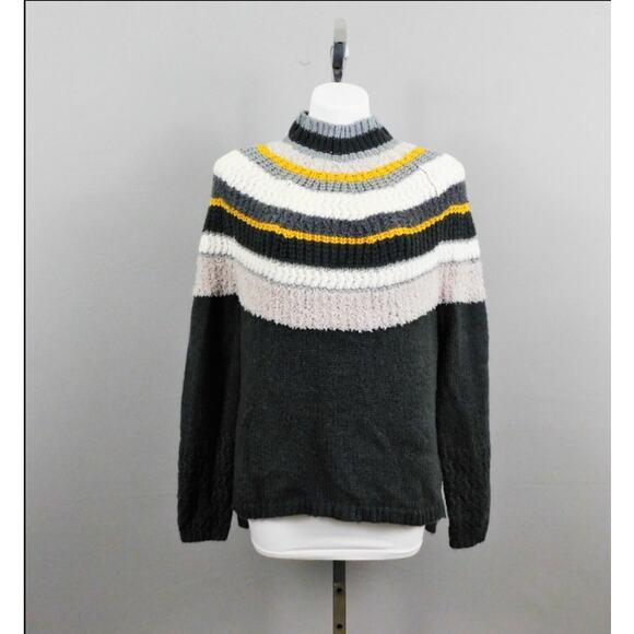 Caslon Mixed Knit Mock Neck Striped Nordic Style Sweater Size XL Gray Multicolor - Picture 1 of 4